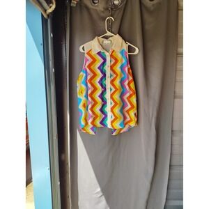 Pants Store Rainbow Chevron Zigzag Sleeveless Button Down Blouse Large CS21166